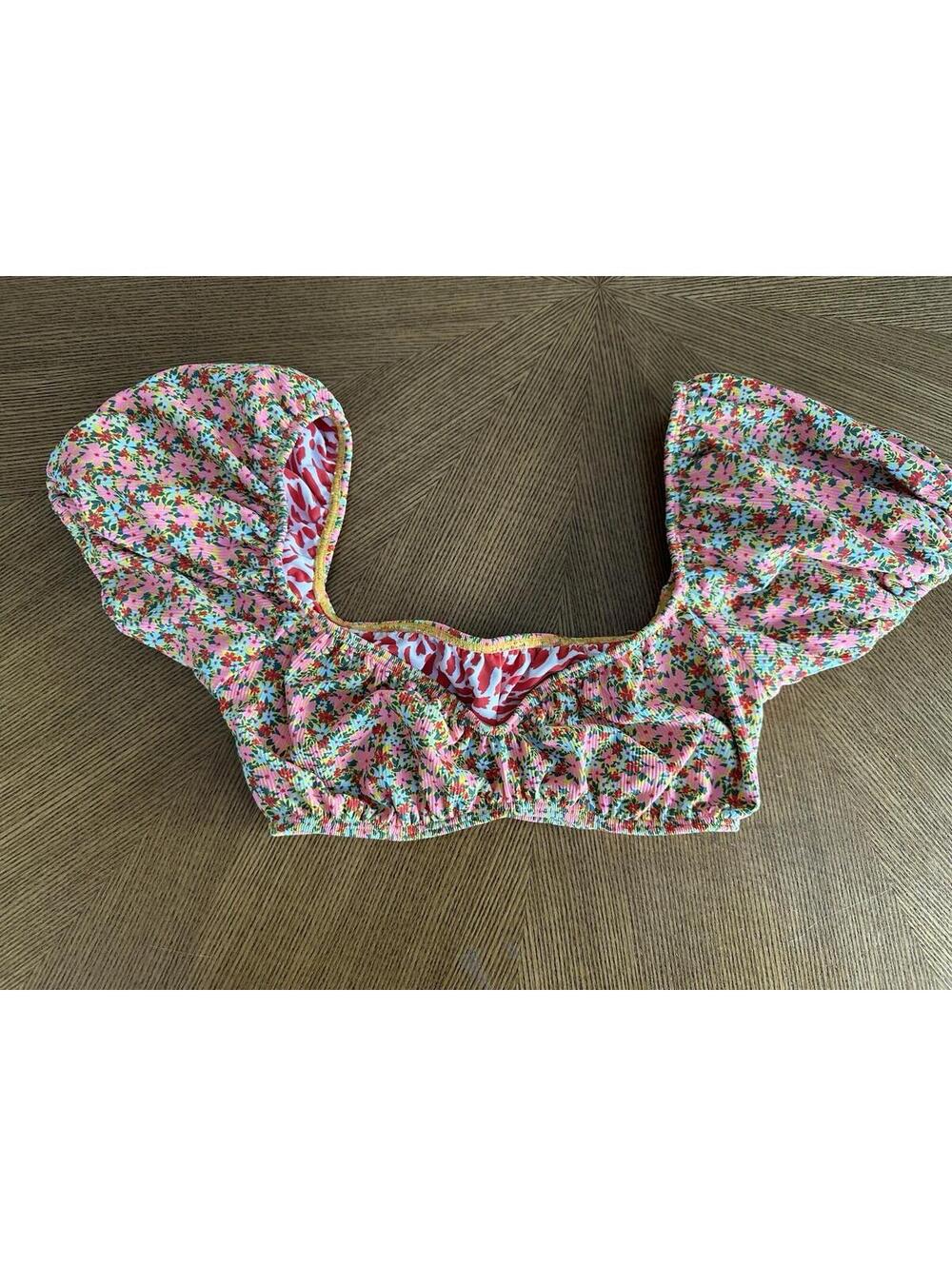 Maaji Cherry Blossom Kauai Puff Sleeve Bikini Top Size Small Vacation Swim Beach